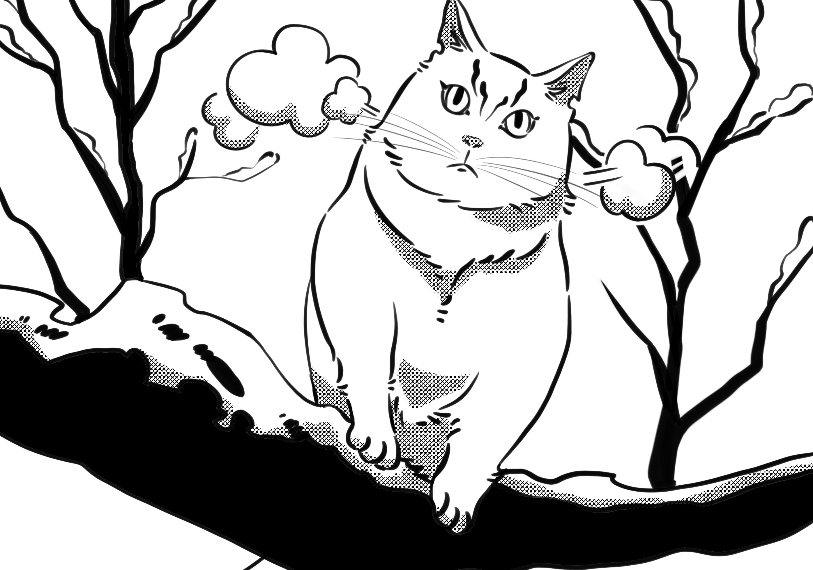 Weather is Cooling Down A cat is walking in winter and a dog is wearing a jacket to keep warm